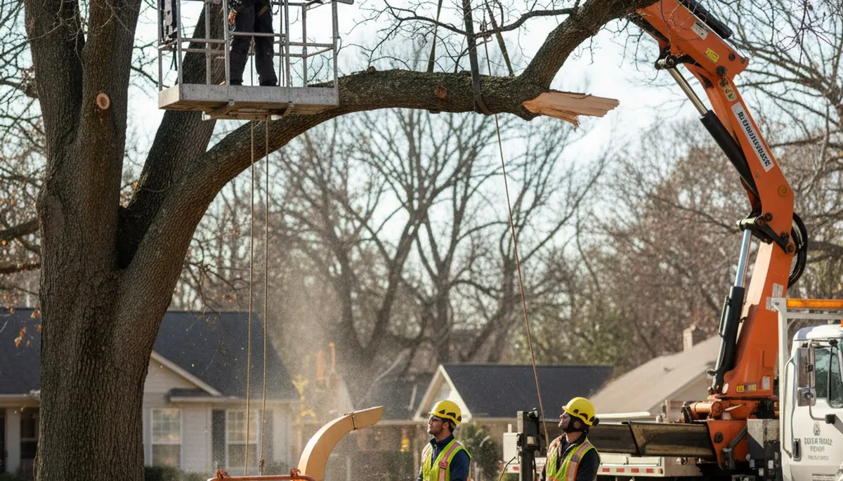 Emergency tree service crew in Albany, GA removing storm-damaged trees and debris
