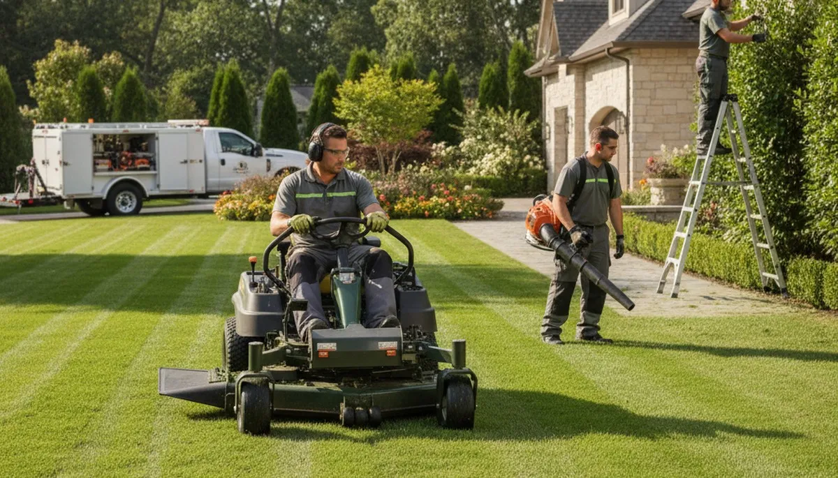 Tree service crew providing lawn care in Albany, GA for healthy, well-kept residential turf