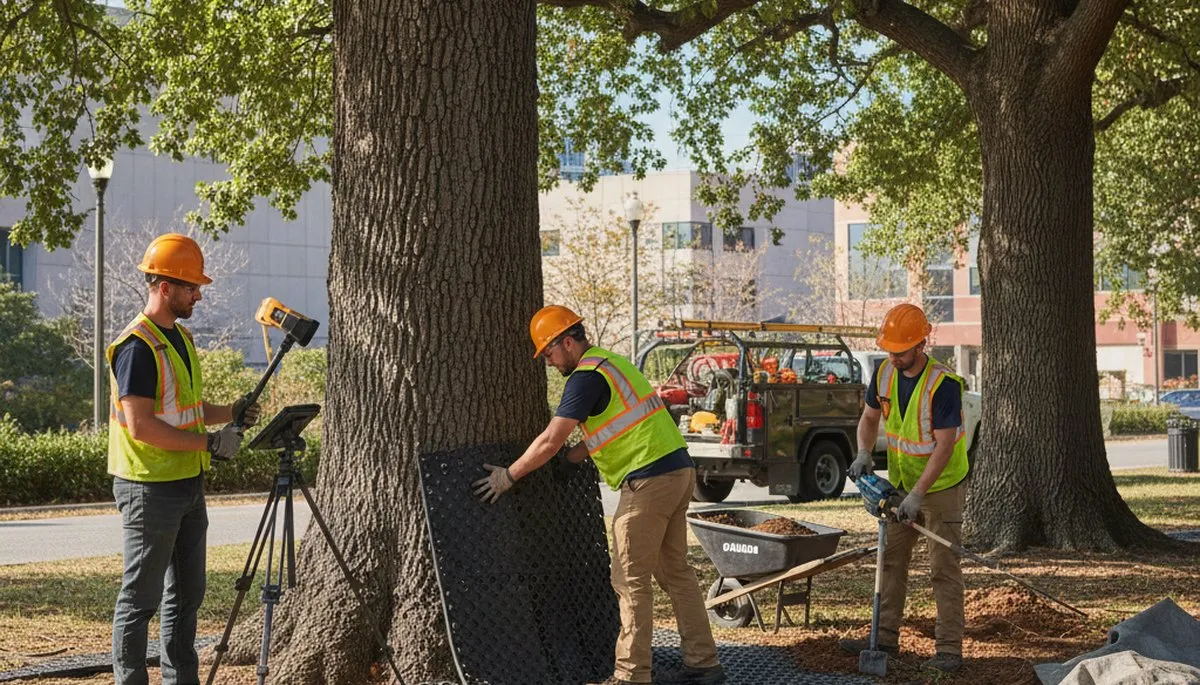 Tree care technician providing root protection service in Albany, GA