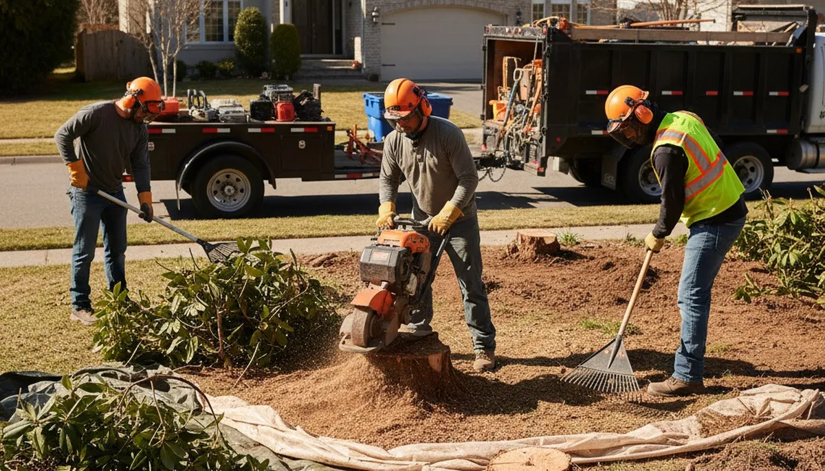 Albany, GA tree service crew removing overgrown shrubs for a safer, cleaner landscape