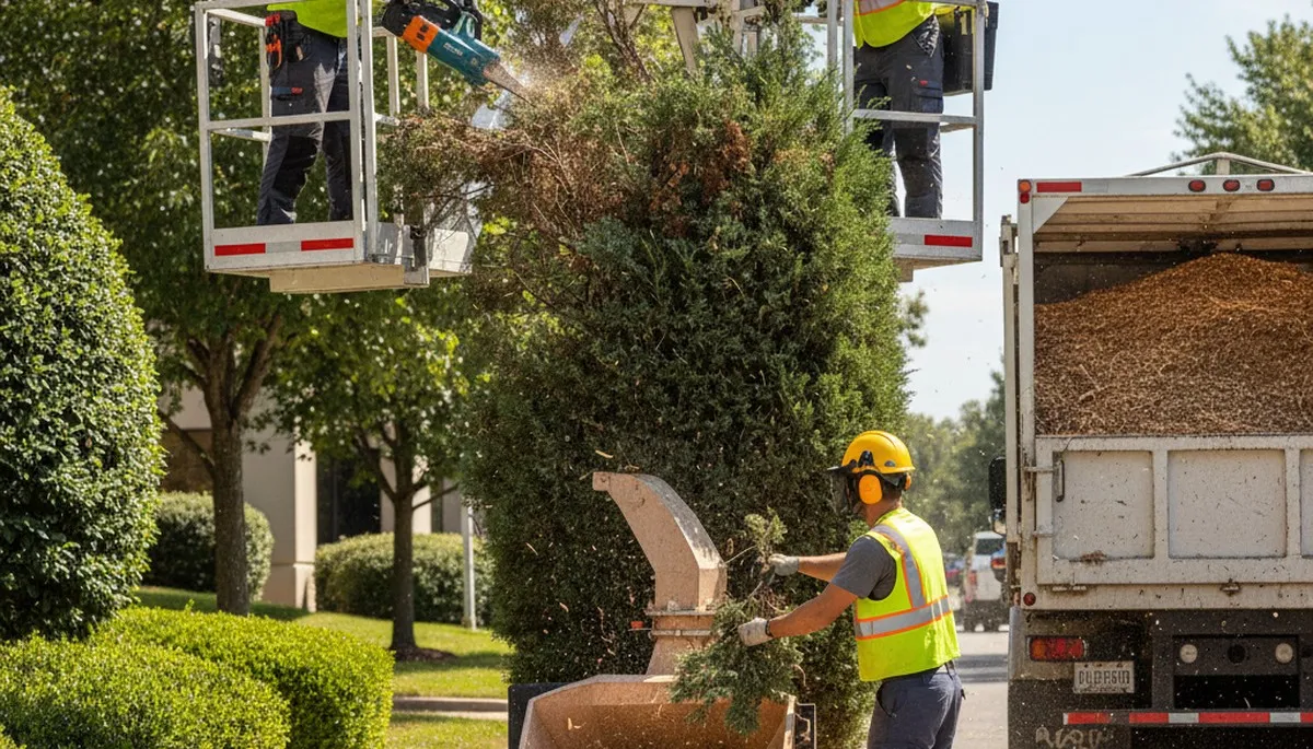Tree service crew removing overgrown shrubs in Albany, GA for a clean, safe landscape
