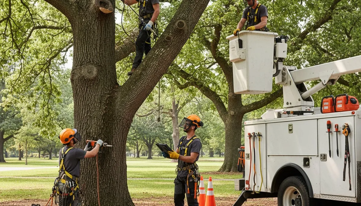 Albany, GA arborist treating tree disease for fungal infection and rot on a landscape tree