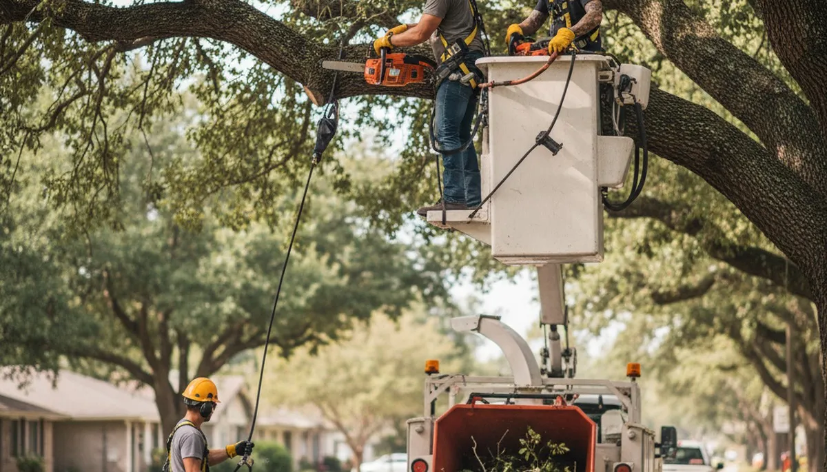 Tree pruning crew trimming trees in Albany, GA for safer, healthier property care