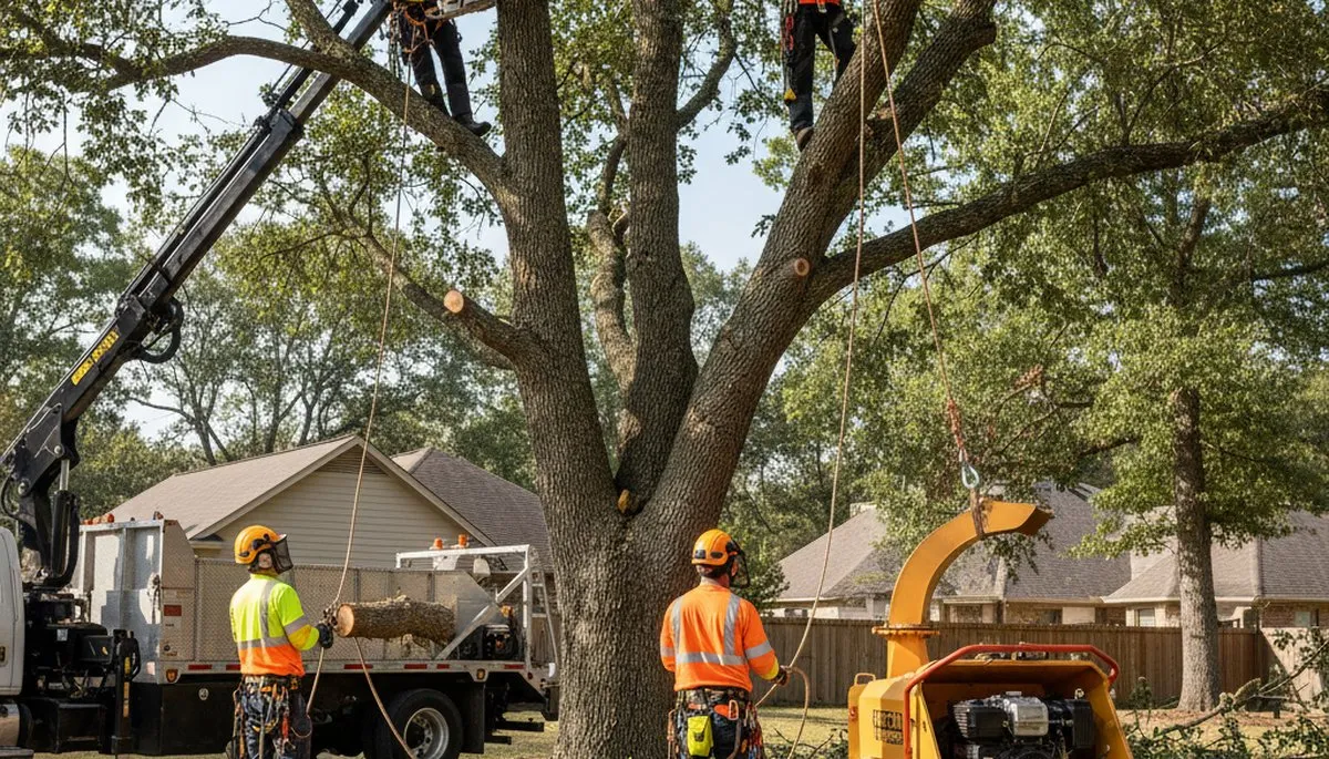 Albany, GA tree removal crew safely removing a dead tree for a local property