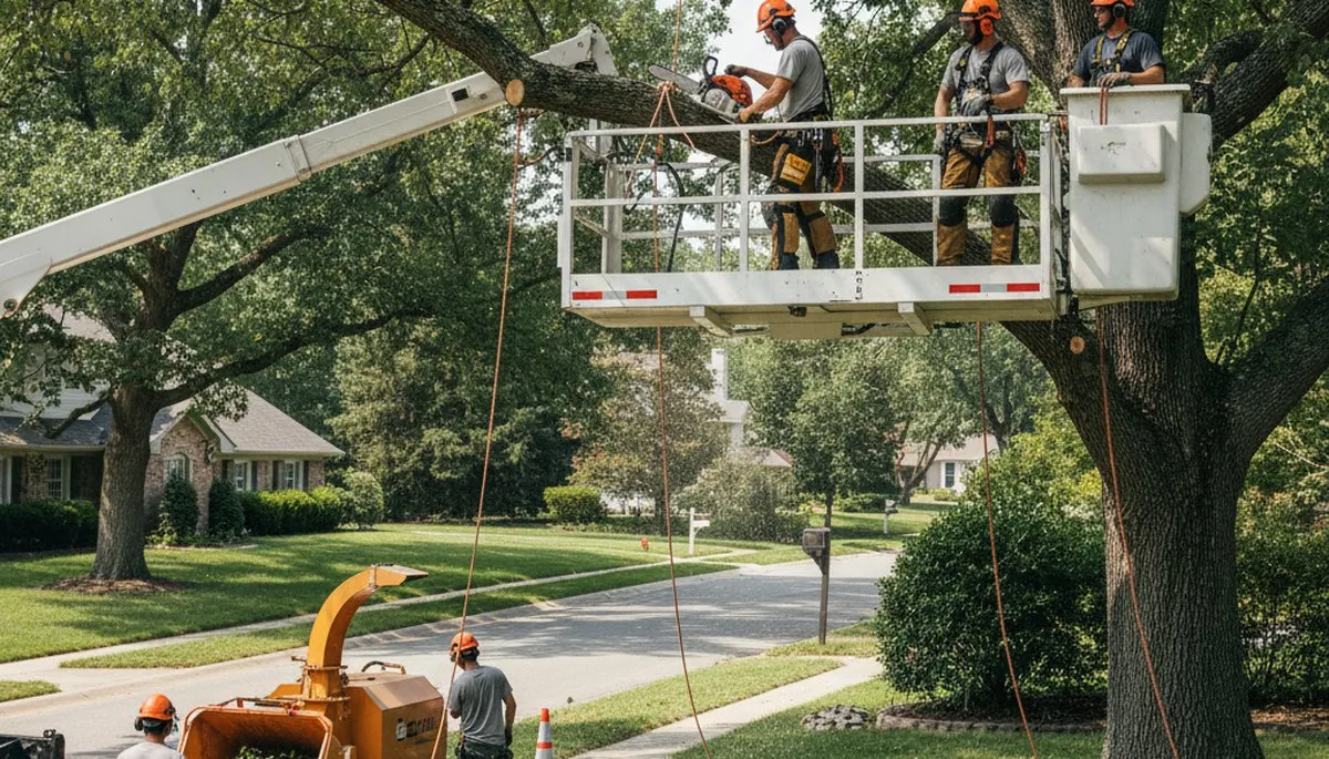 Albany, GA tree service crew removing a hazardous tree on a residential property