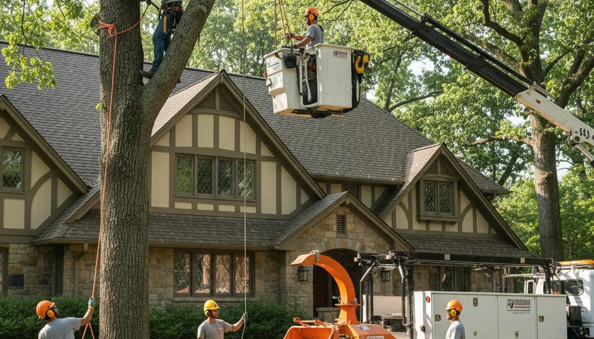 Tree service crew trimming trees in Albany, GA for safe, professional property care